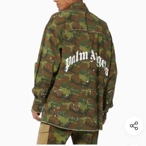 Palm Angels Men's logo Green Camouflage Field Jacket/Shirt. Size 44. Like new